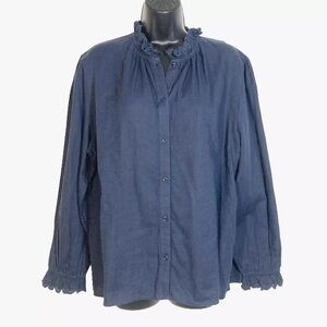 BA&SH Batsy Blouse sz 3 US 8 Blue Eyelet Ruffle button front